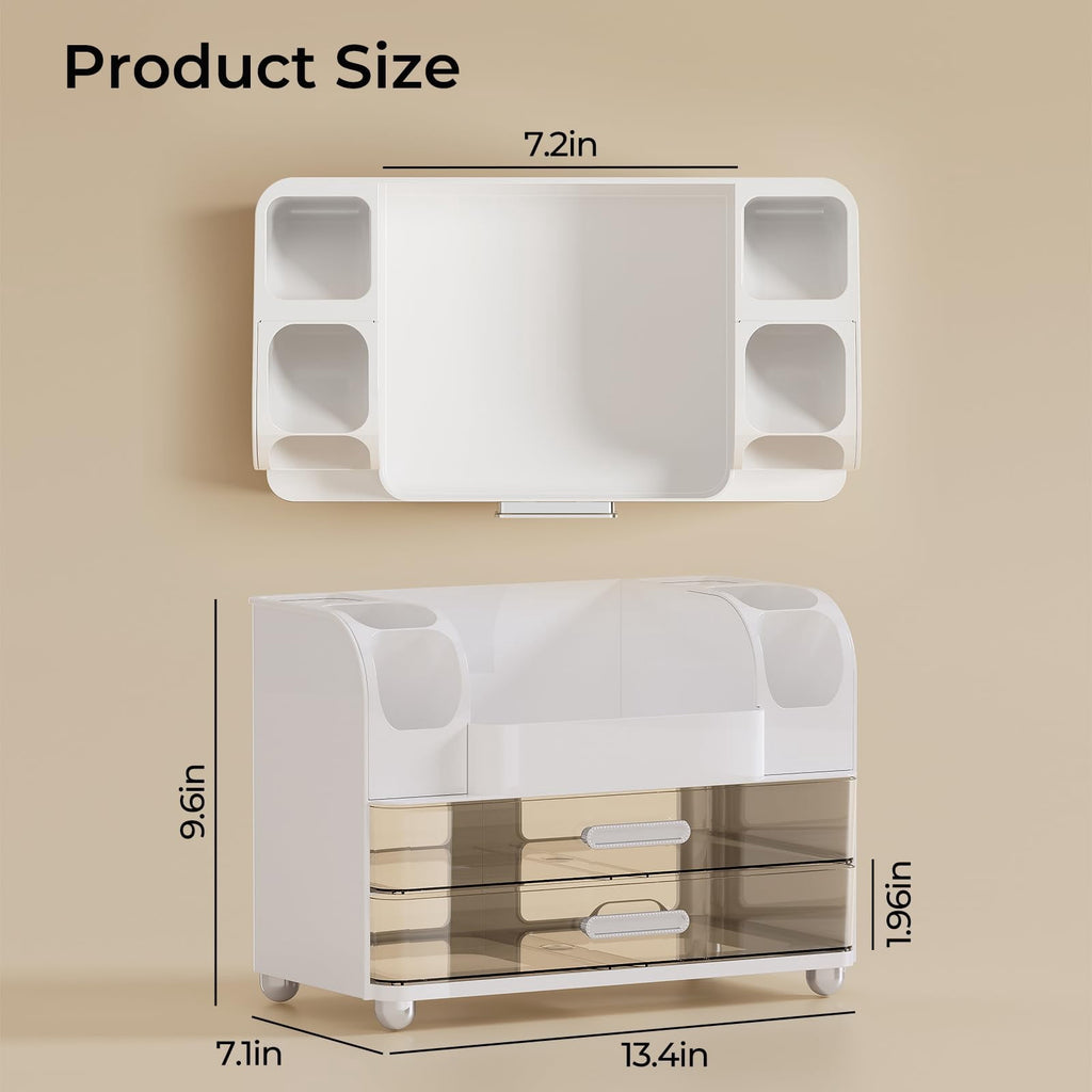 Makeup Organizer for Vanity with 2 Large Drawers & Brush Holder, Countertop Cosmetic Storage for Bathroom & Dresser, ... - Image 2