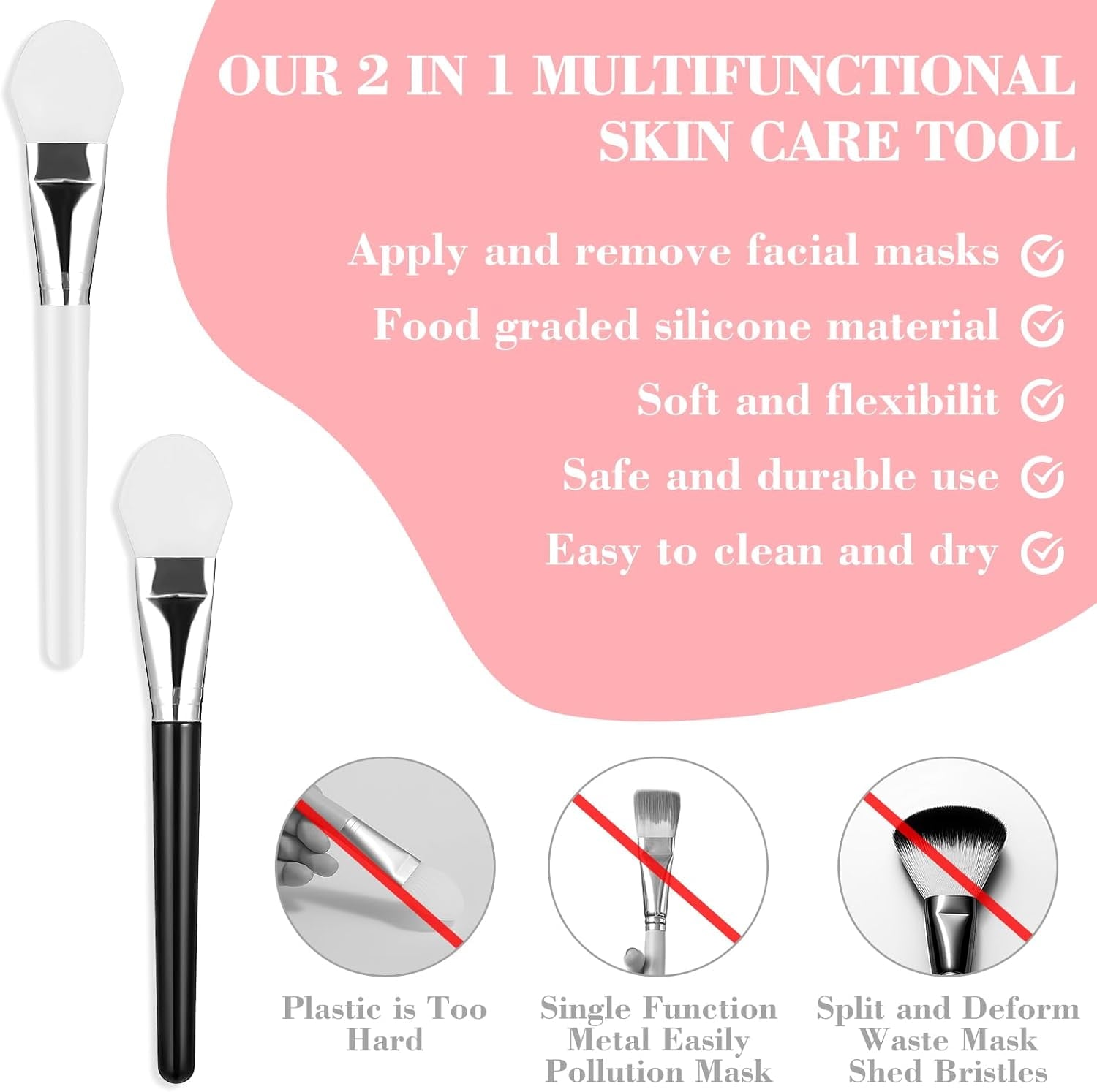 2 PCS Silicone Face Mask Brush Mask Applicator Face Mask Spatula Facial Mask Brush Skincare Applicator, Applicator To... - Image 3
