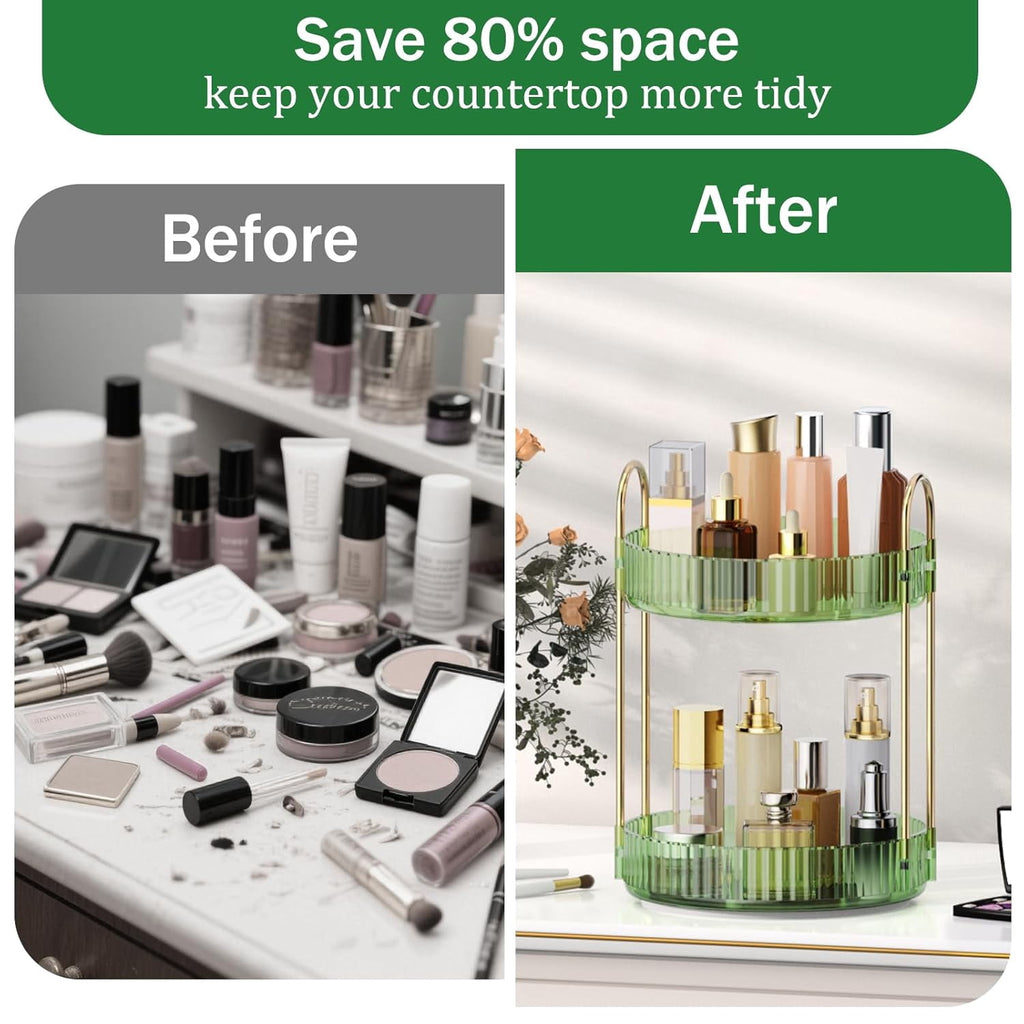 360 Rotating Makeup Organizer for Vanity, 2 Tier Adjustable Perfume Organizer for Dresser, Multi-Function Spinning Co... - Image 4