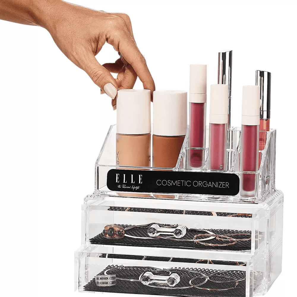 Acrylic Cosmetic Organizer with 2 Drawers & 3 Tiered Compartments, Clear Makeup Storage, Compact Vanity Organizer for... - Image 4