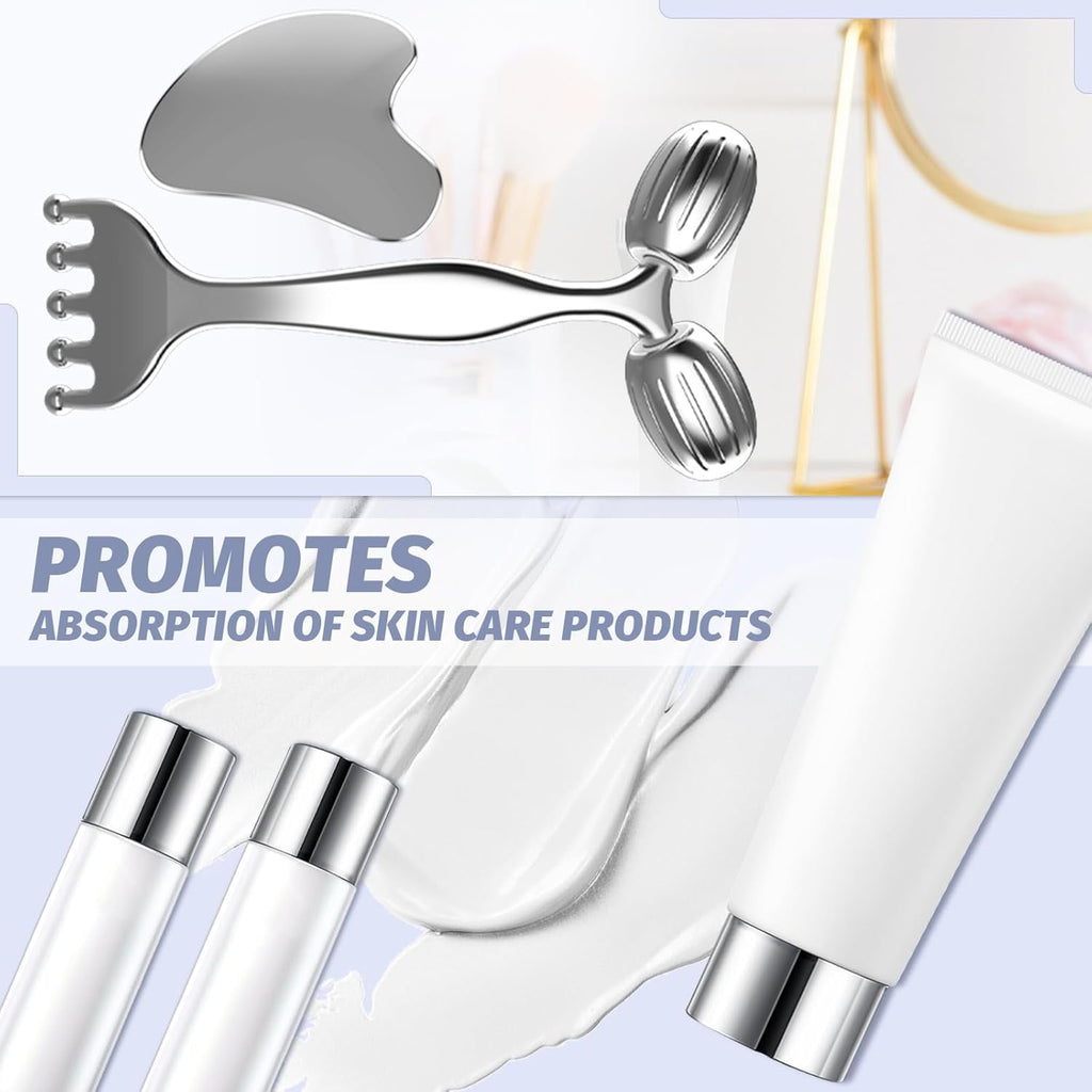 Pain Relief Massage Tool Set Stainless Steel Gua Sha Scraper & Dual-Ended Face Roller for Muscle Tension, Circulation... - Image 5