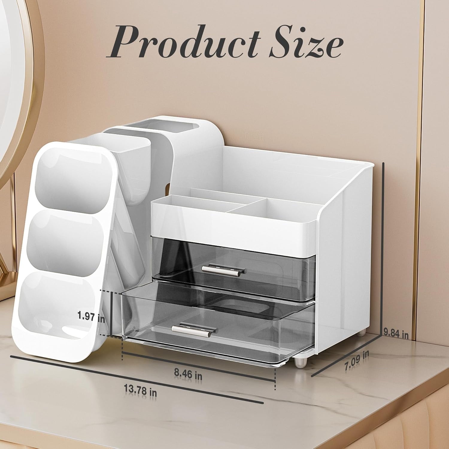 Makeup Organizer with Drawers for Vanity, Spacious Cosmetic Display Case with Makeup Brush Holder, Perfect Vanity Bat... - Image 3