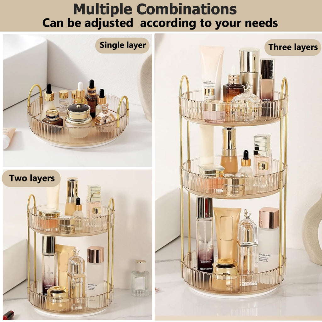Kisportee Makeup Organizer for Vanity, 3 Tier 360° Rotating Make Up Storage Perfume Organizers for Bathroom Counter, Clear Cosmetic Dresser - Image 5