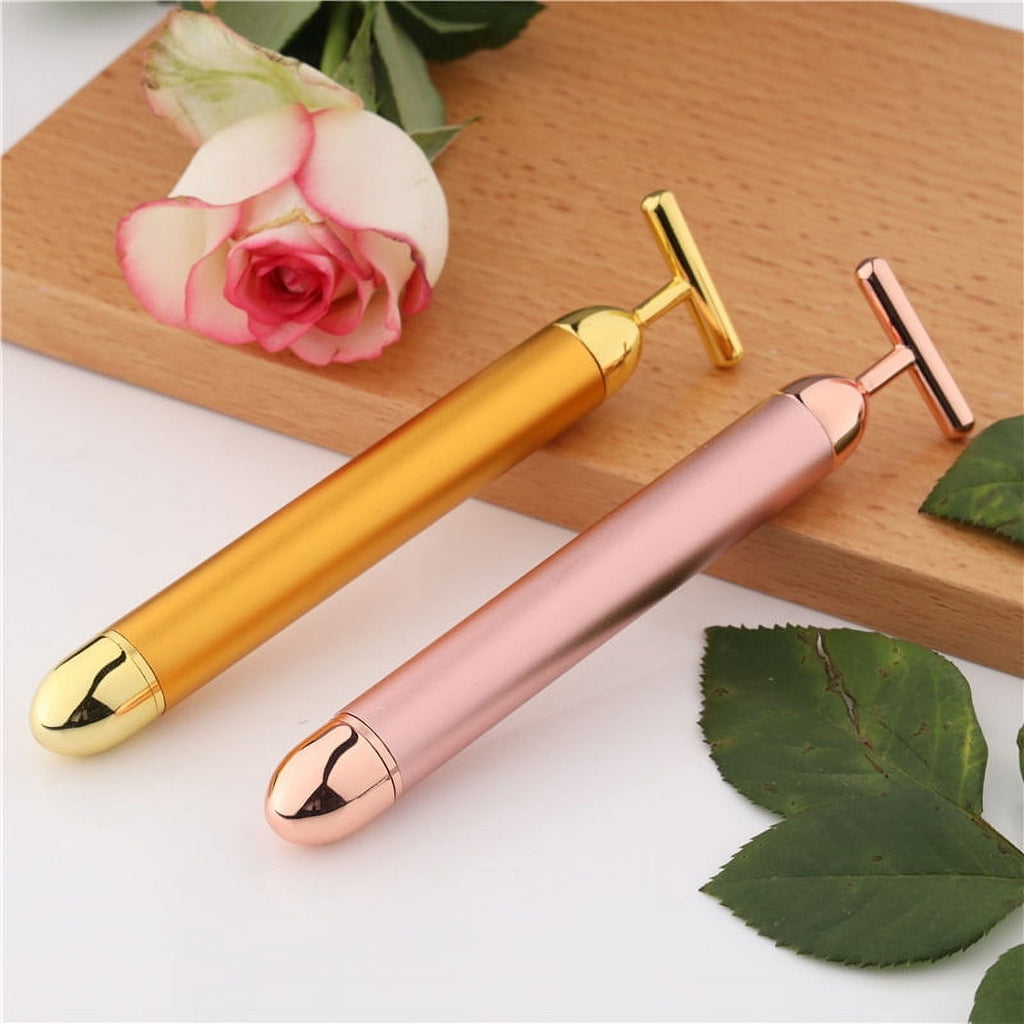 PanBiqintyy T-Shape Facial Massager Vibrating Beauty Bar 24K Electric Face Slimming Rod Golden Stick Tightening Skin Electric Massage Roller - Image 2