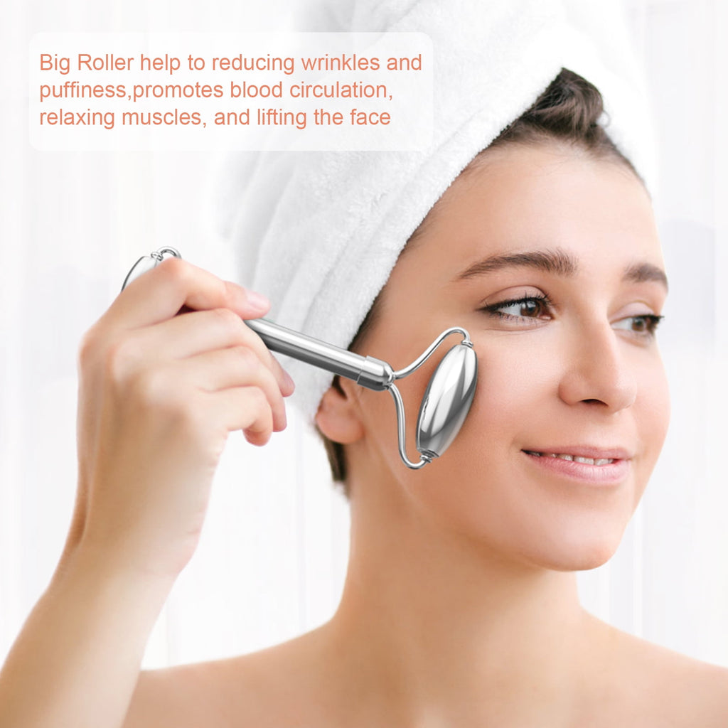 Stainless Steel Gua Sha & Face Rollers, 2Pcs Facial Massage Tools, Guasha Tool for Face Eyes Neck - Image 3