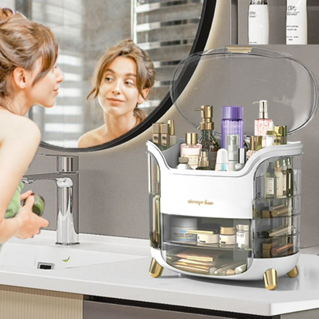 Wdmiya White Makeup Organizer and Storage, Waterproof& Dustproof Cosmetic Organizer Box with Lid, Large Capacity Vanity Storage, Makeup Disp - Image 6