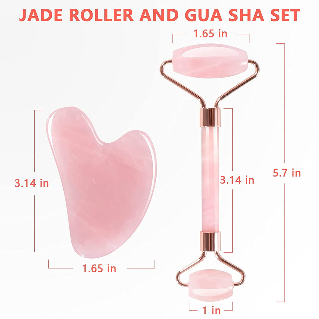 Jade Roller & Gua Sha, Facial Beauty Roller sets, Rose Quartz Massager for Face, Eyes, Neck, Relieve Fine Lines,Wrink... - Image 4