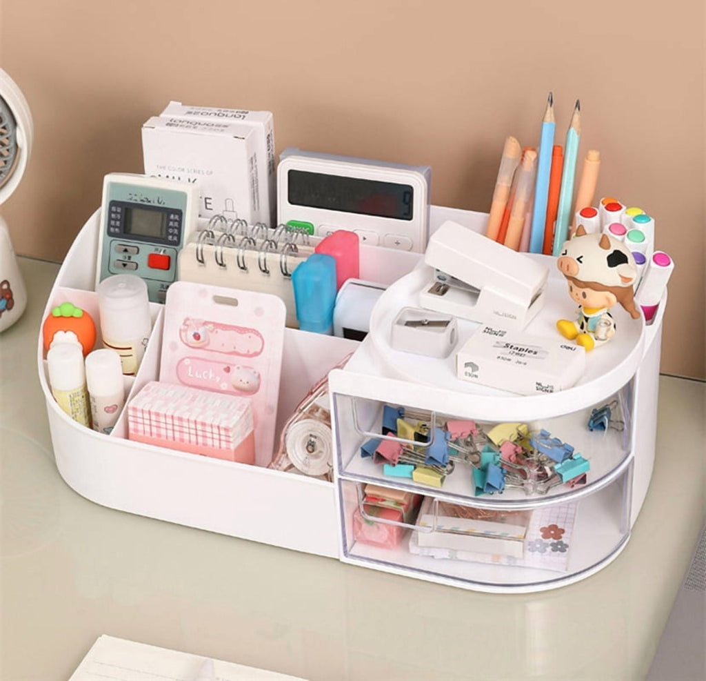 White Cosmetic Organizer -‎Plastic Makeup and Skincare Storage Box with Lipstick Holder​​ and Desktop Finishing Dresser - Image 6