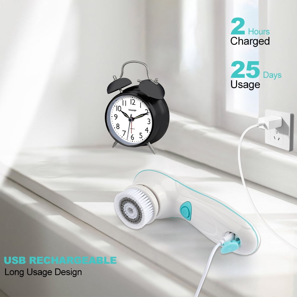 Facial Cleansing Brush Electric Face Brush Scrubber for Exfoliating with 4 Cleanser Heads, 2 Speeds - Image 4