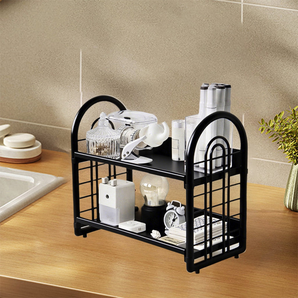 Qiweii Desktop Rack Cosmetic Stationery Storage Holder,2-Tier Multifunctional Plastic Shelf Makeup Organizer for Skincare Office Kitchen Bed - Image 4