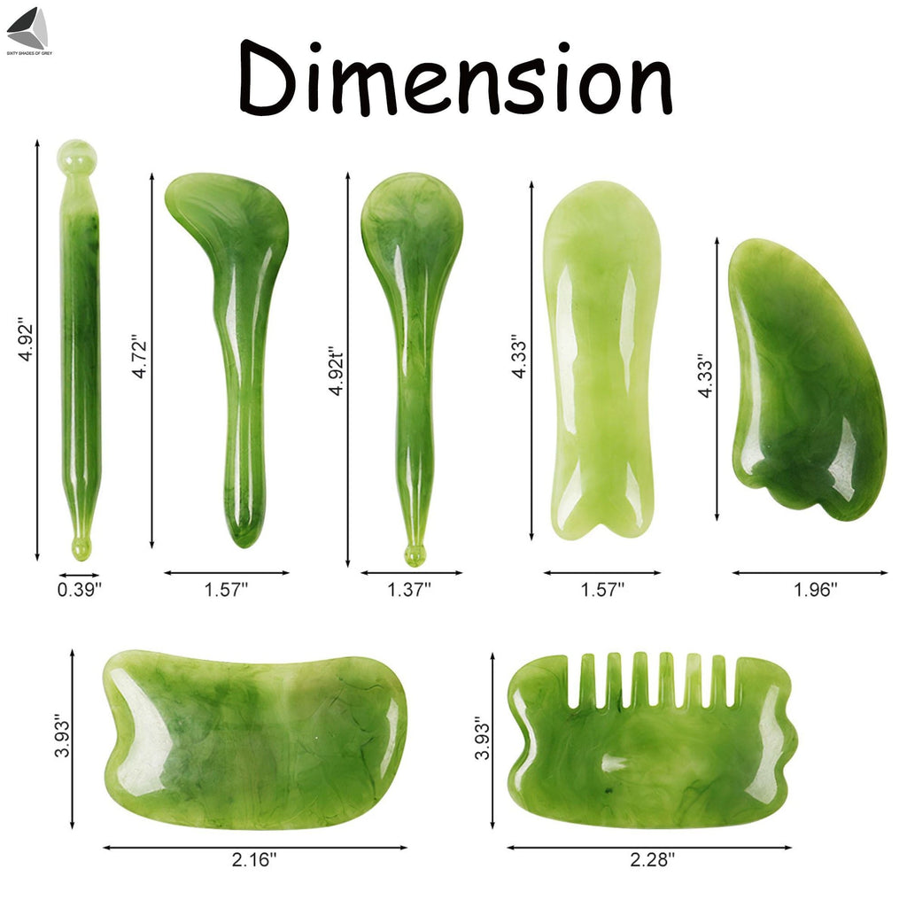 PULLIMORE 7 Pcs Gua Sha Natural Resin Quartz Shape Facial Full Body Massage Board Tools Set for Face Lifting Beauty Body SPA - Image 2