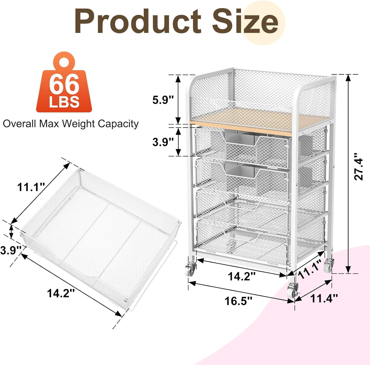 Rolling Makeup Cart Organizer with 4 Drawers, Floor Skincare Organizers with Wheels, Cosmetics Display Cases, Storage... - Image 6
