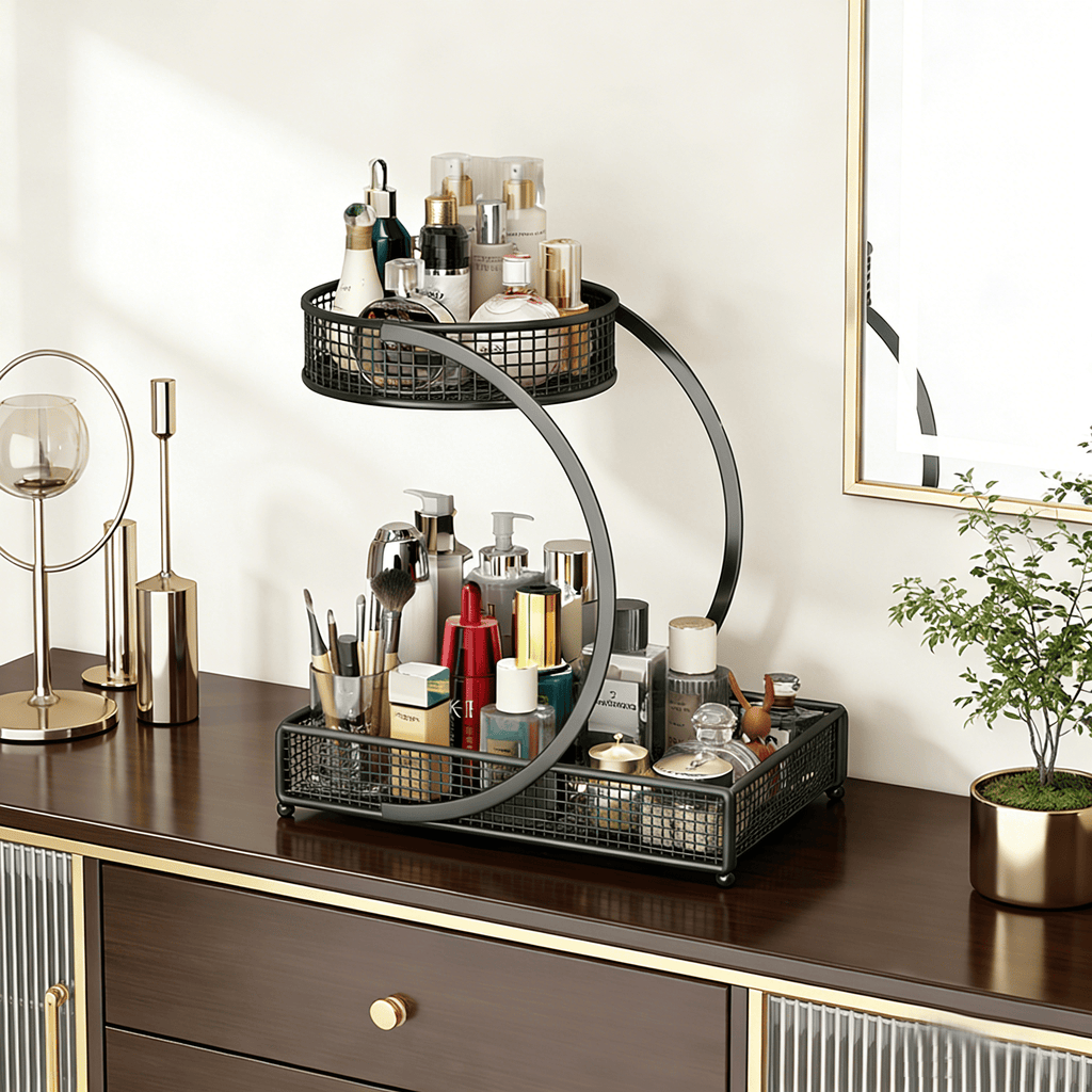 Dresser Shelf Organizer, Countertop Multi Bathroom Counter Organizer Metal Fruit Basket Perfume Skincare Organizers H... - Image 5