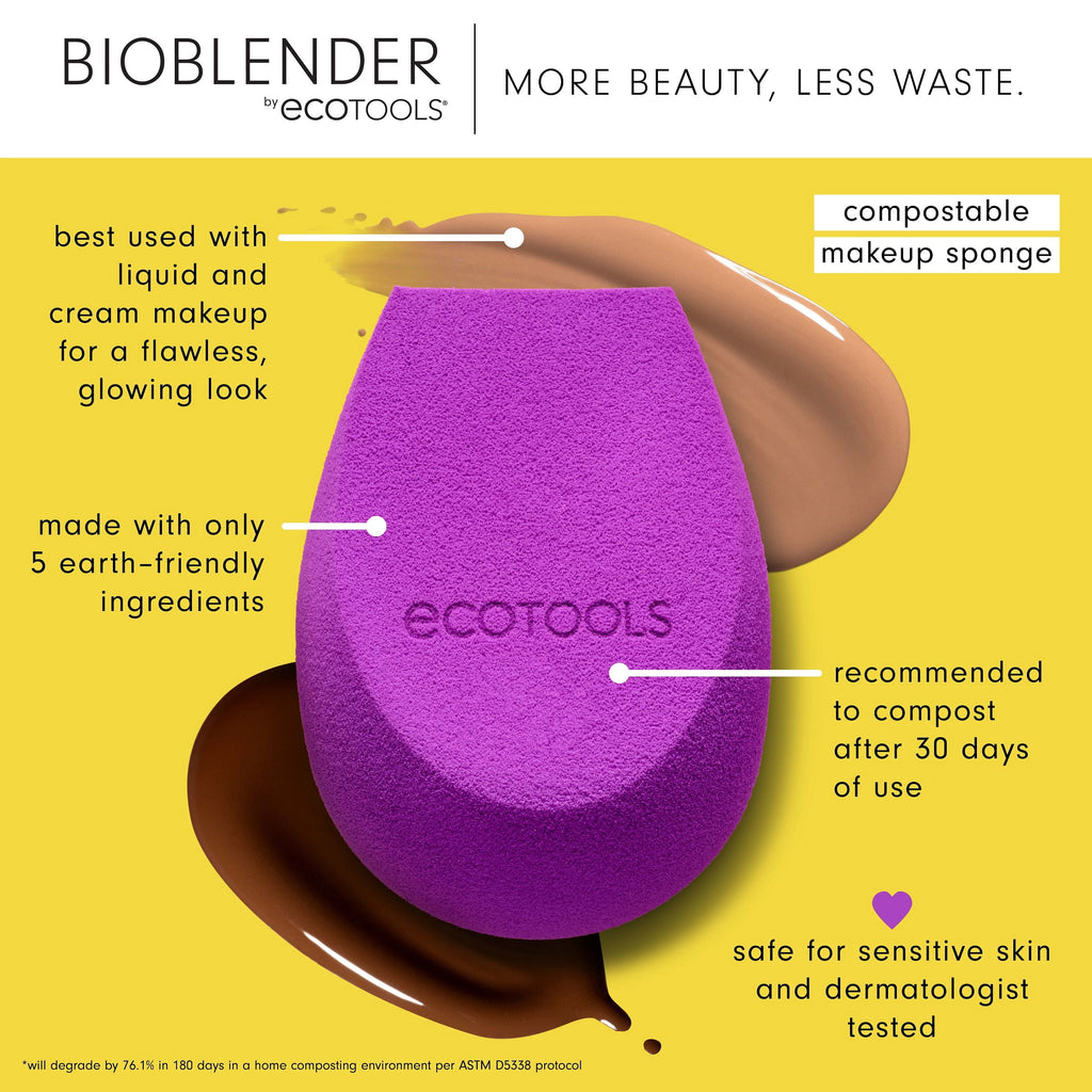 EcoTools Bioblender Makeup Sponge Duo, for Liquid and Cream Foundation, Purple, 2 Count - Image 3