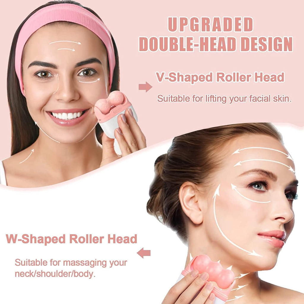 Wiher Ice Roller for Face, 2 in 1 Double Ended Facial Ice Roller Massager for Puffiness, Wrinkle Reduction, Skin Tightening, Pink - Image 2