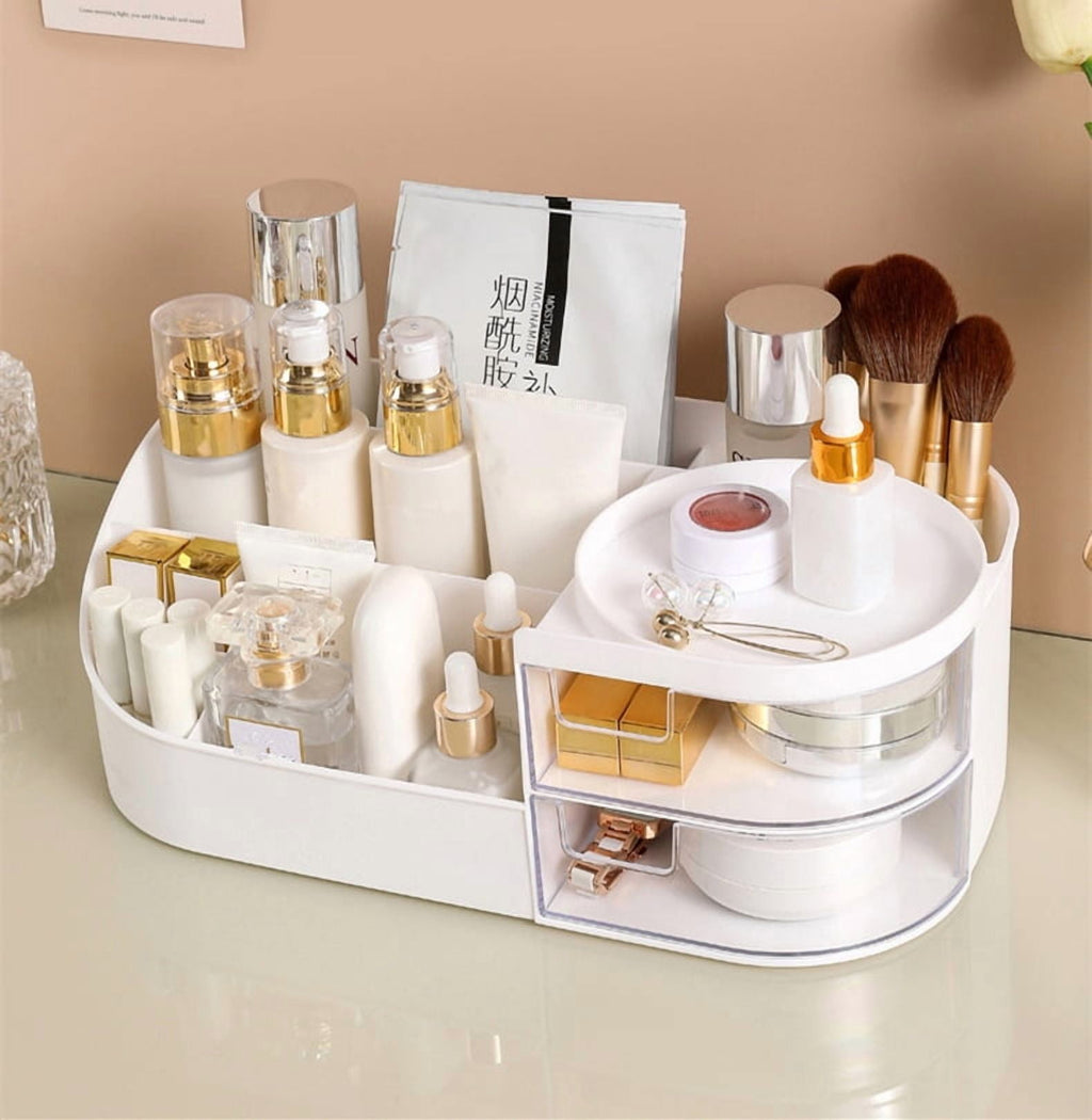 White Cosmetic Organizer -‎Plastic Makeup and Skincare Storage Box with Lipstick Holder​​ and Desktop Finishing Dresser - Image 5