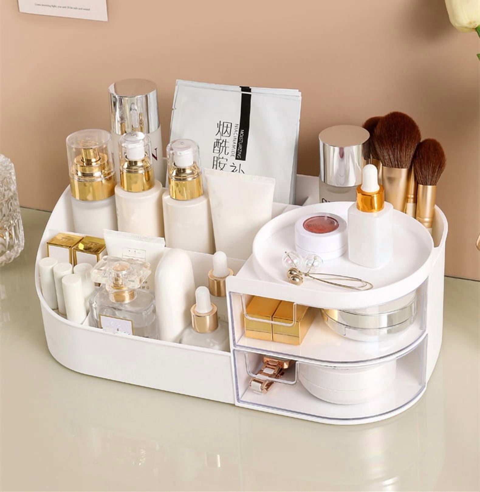 White Cosmetic Organizer -‎Plastic Makeup and Skincare Storage Box with Lipstick Holder​​ and Desktop Finishing Dresser - Image 5