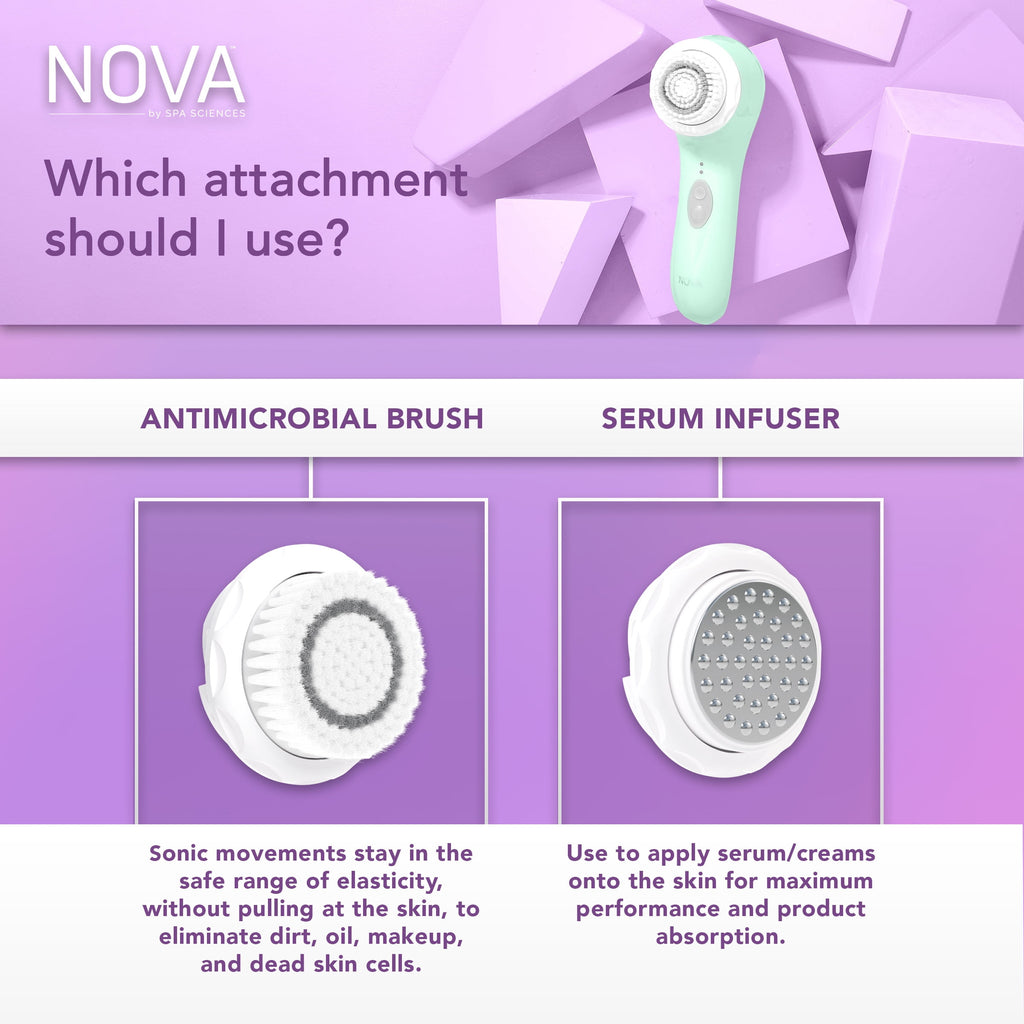 Spa Sciences NOVA Facial Cleansing Brush, Sonic Facial Cleansing for Exfoliation, Includes Antimicrobial Brush, Sensitive Skin Brush, and Se - Image 6