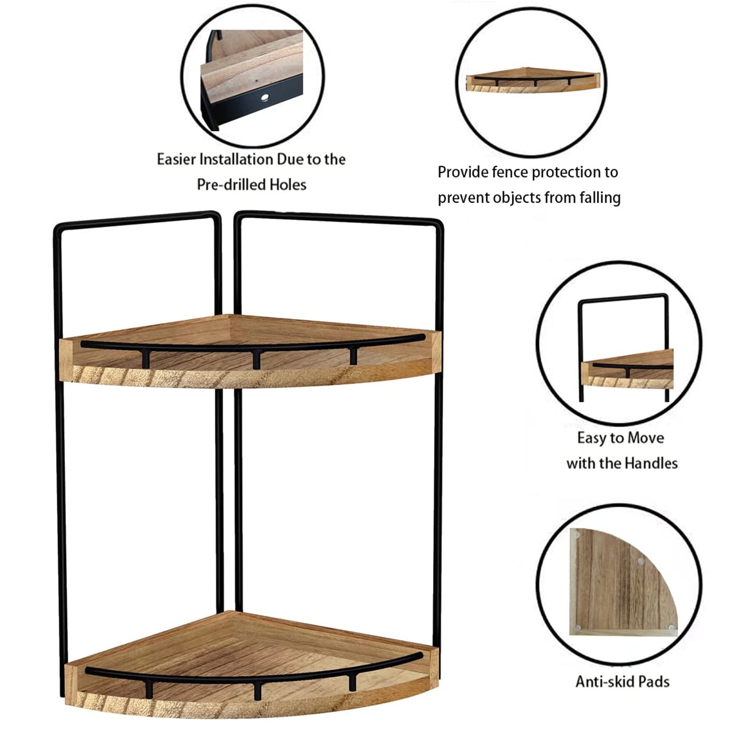 2 Tier Wood Corner Shelf for Bathroom Vanity Countertop Brown Space Saving Organizer for Skincare Makeup and Toiletries - Image 4