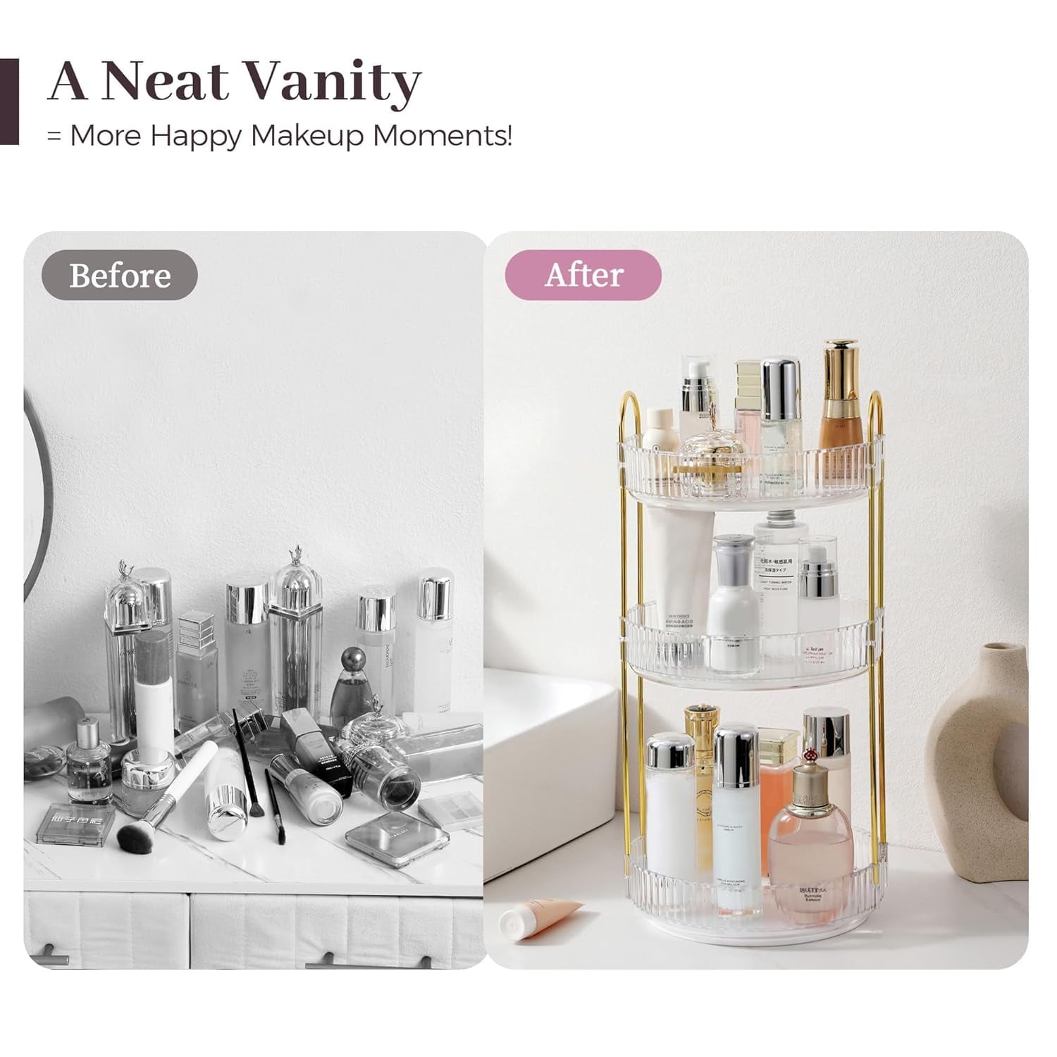RYLZX 360Rotating Makeup Organizer for Vanity, 3 Tier Perfume Skincare Organizers and Storage for Bathroom Countertop, Clear Spinning Counte - Image 5