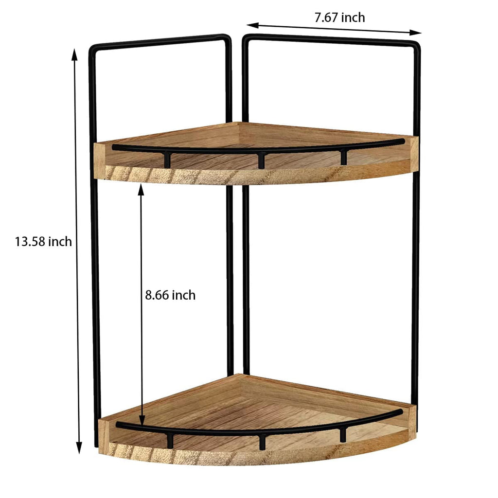 2 Tier Wood Corner Shelf for Bathroom Vanity Countertop Brown Space Saving Organizer for Skincare Makeup and Toiletries - Image 2
