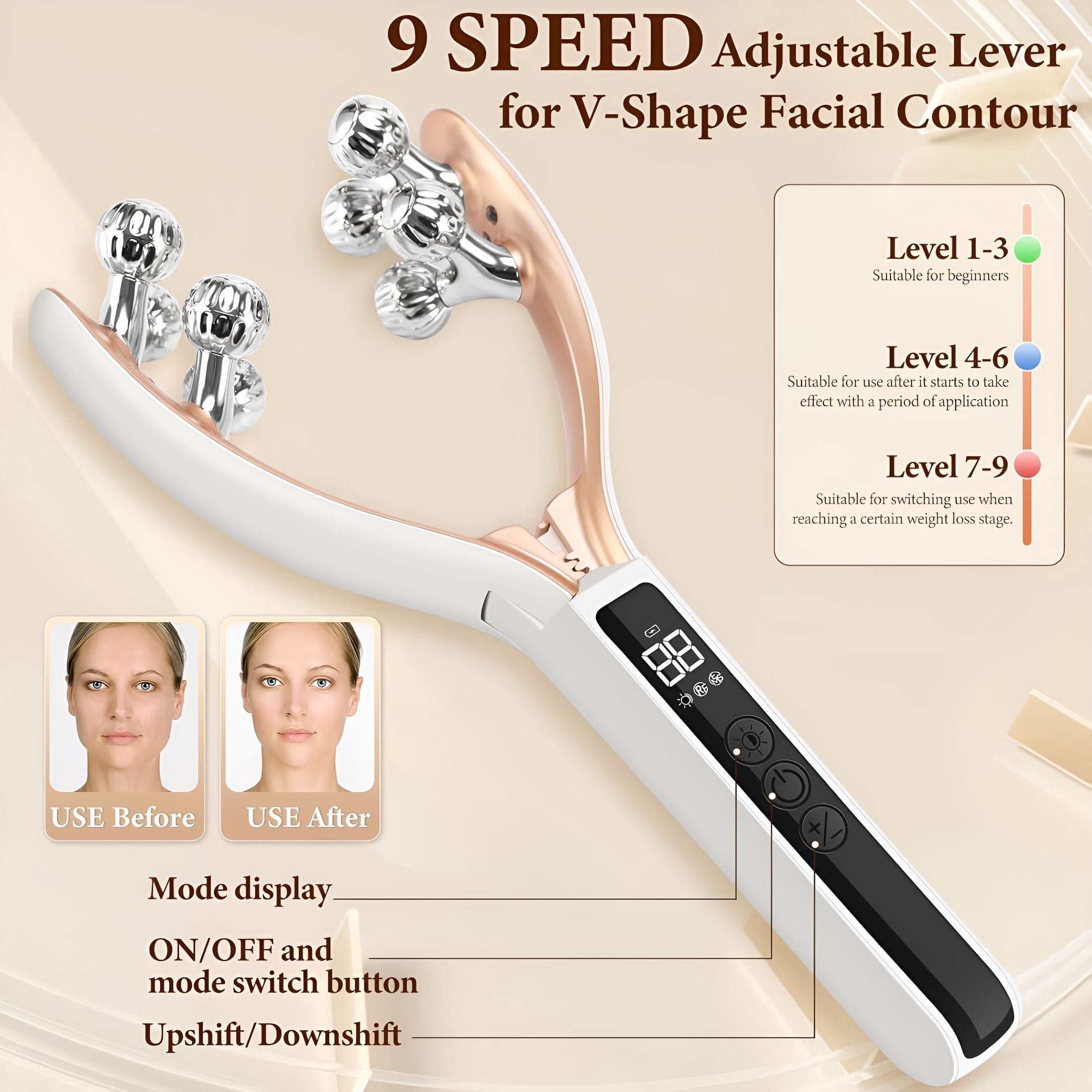 Face Massager Tool with Red Light,Facial Roller Skin Care Tool for Women,Rechargeable Face Roller for Facial Contour ... - Image 5