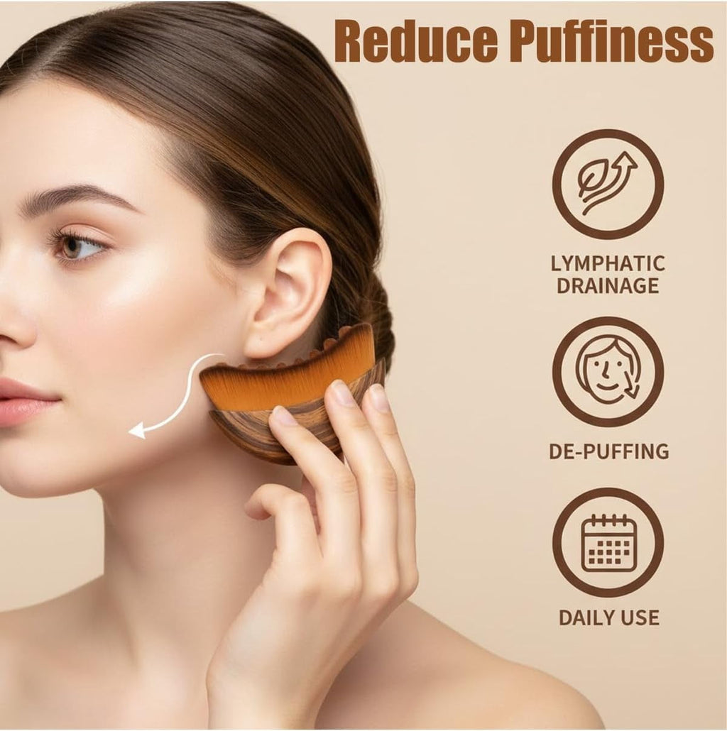 Brush for Drainage Facial Soft Organic Dry Tool, Reduces Puffiness, Sculpts Jawline Improve Radiance, for Sensitive &... - Image 3