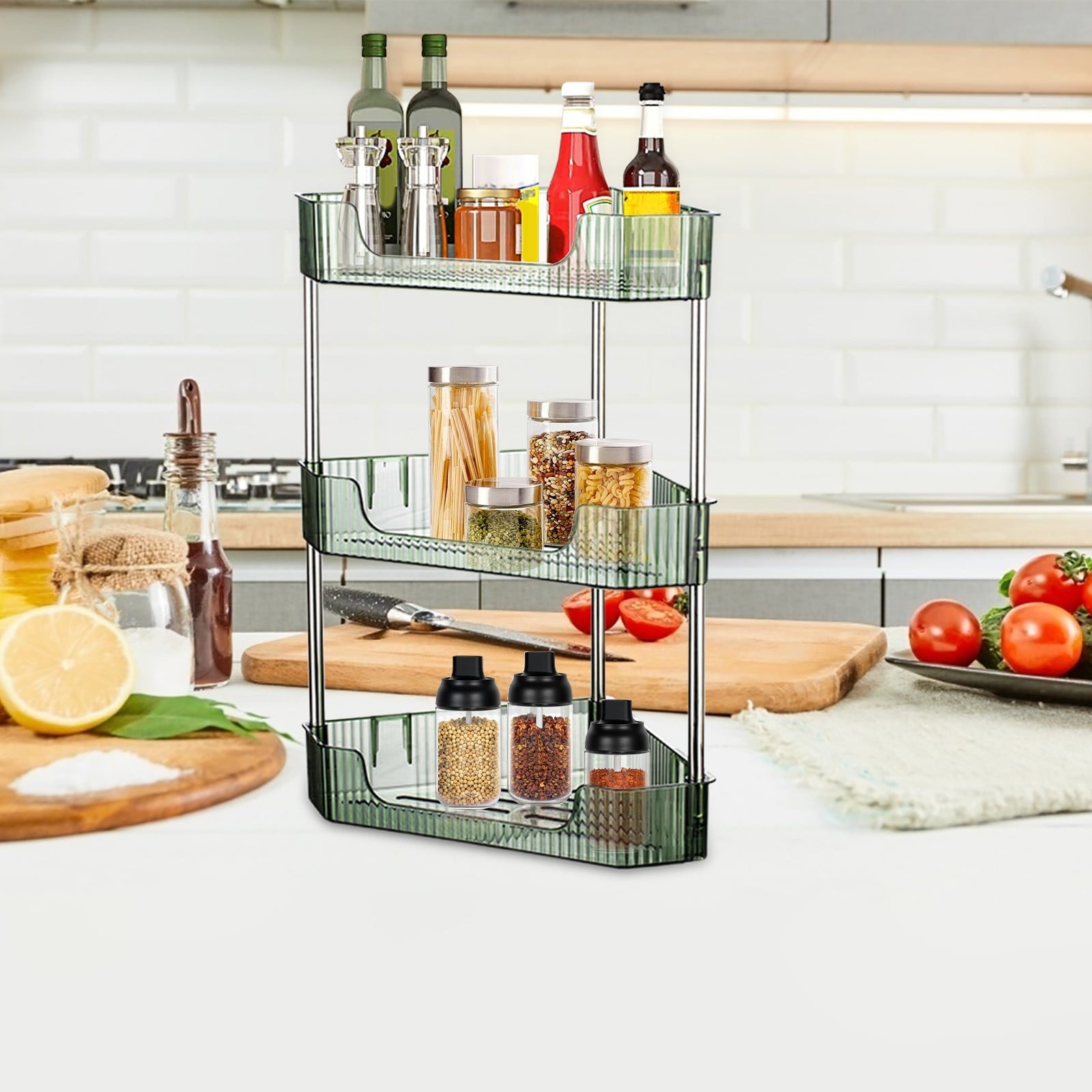 3-Tier Corner Bathroom Counter Organizer, Plastic Makeup Skincare Organizers Storage Countertop, Sink Vanity Trays Pe... - Image 6