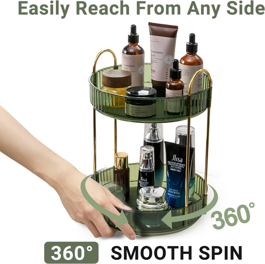360 Rotating Makeup Organizer for Vanity,2 Tier Large Capacity Skincare Organizers,Bathroom Counter Organizer, Spinning Perfume Organizer & - Image 3
