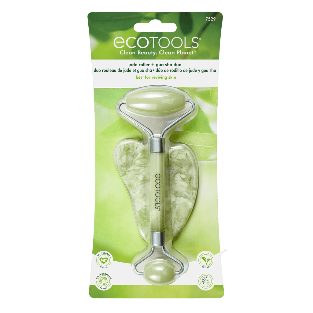 EcoTools Facial Skincare Jade Roller and Gua Sha Stone Duo Pack Mini Facial Kit, 100% Jade, 2pk - Image 2