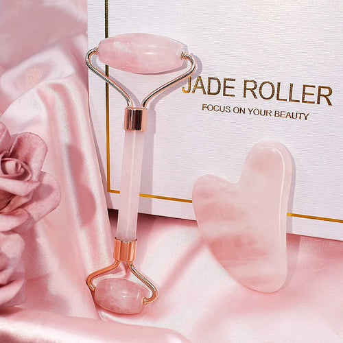 100% Natural Roller For Face Skin Care&Authentic Rose Quartz Gua Sha Facial Massager,Beauty Tools For Anti Aging,Eye Puffiness Treatment,Rem