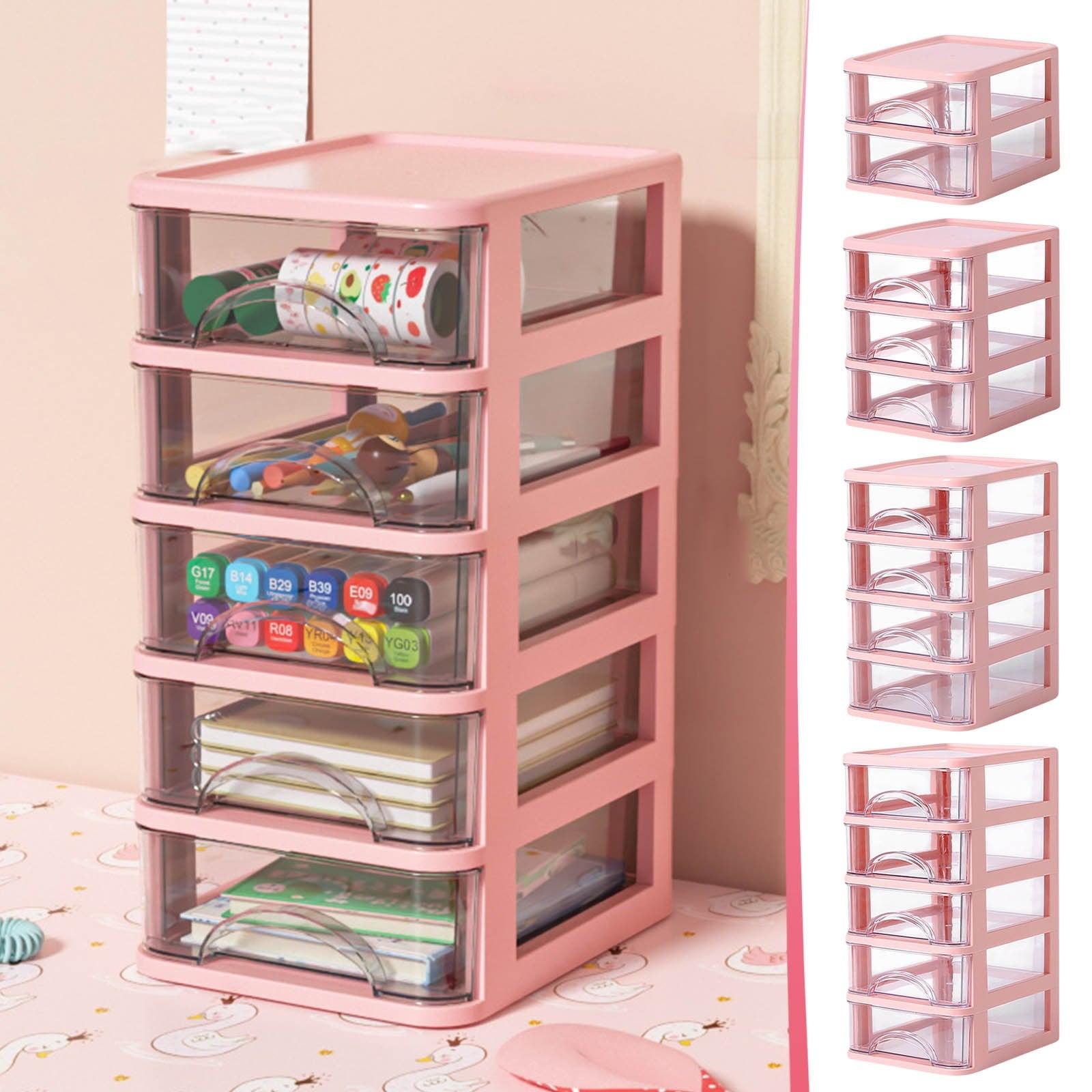Plastic Drawer Storage with 2 Drawers, Makeup Organizer Countertop, Skincare, Jewelry, Desk, Pantry, Bathroom Drawer ... - Image 2
