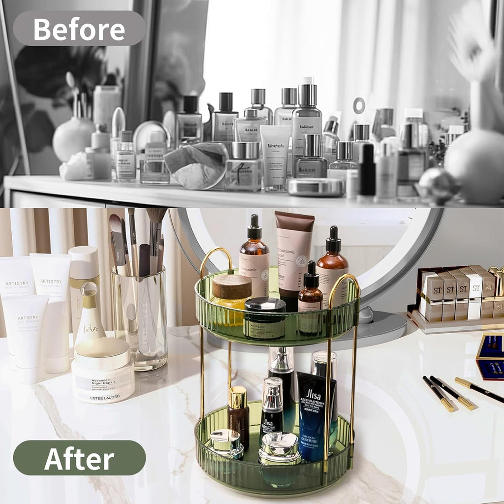 360 Rotating Makeup Organizer for Vanity,2 Tier Large Capacity Skincare Organizers,Bathroom Counter Organizer, Spinning Perfume Organizer & - Image 4
