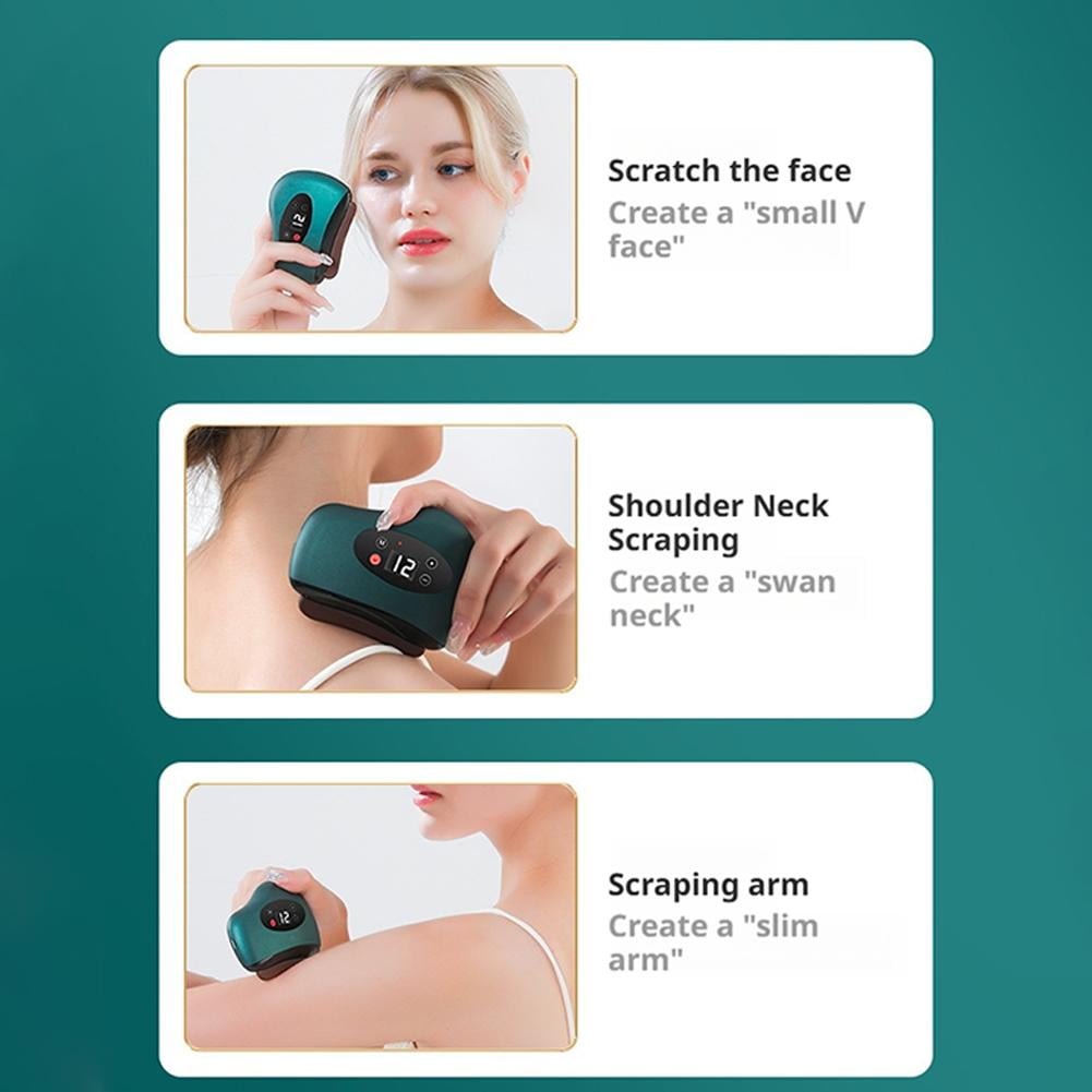 Electric Gua Sha Massager with Bianstone Base 12-Speed Heated Scraping Tool for Back, Neck & Facial Therapy (white) - Image 2