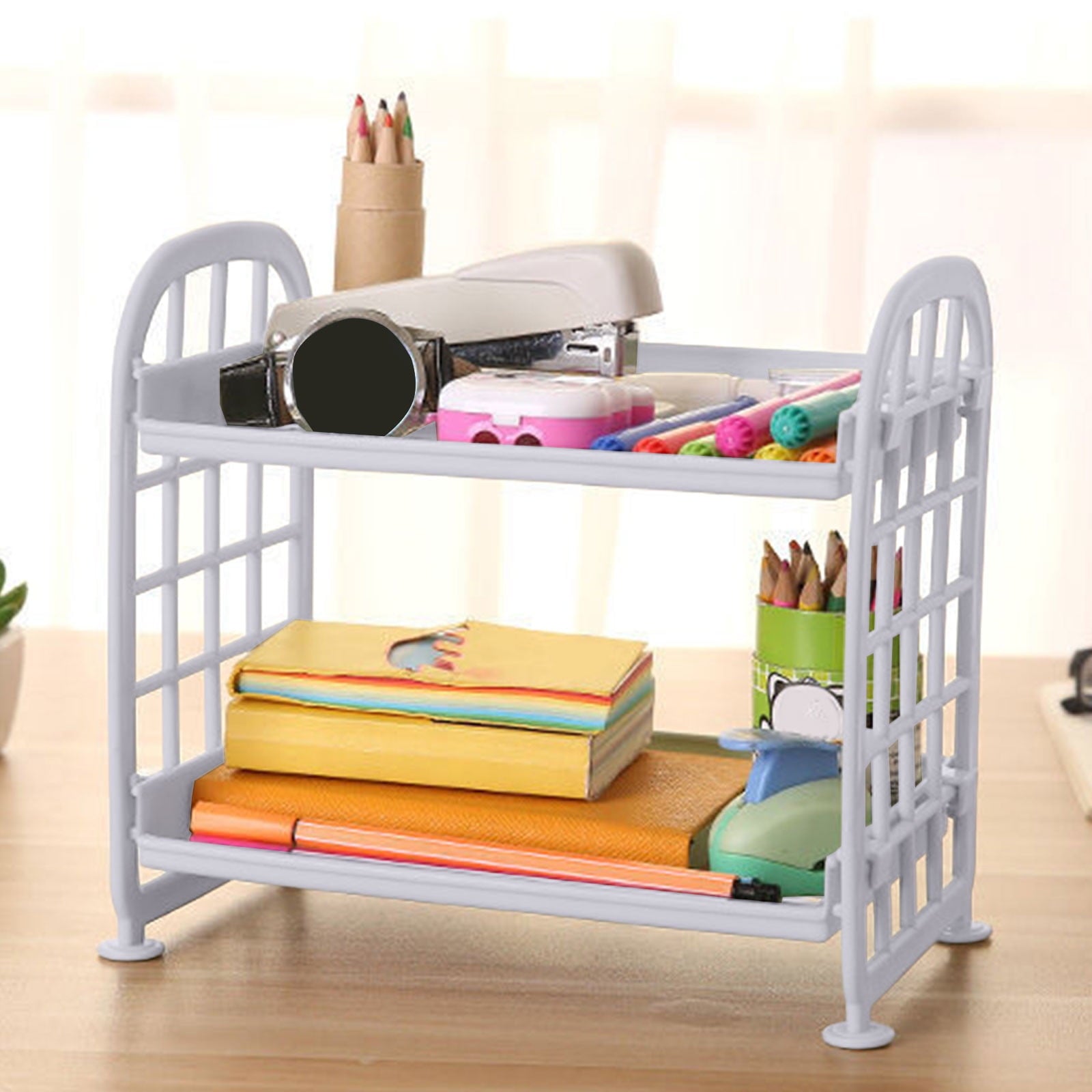 Desktop Storage Rack, Desktop Rack Cosmetic Stationery Storage Holder, 2-Tier Multifunctional Plastic Shelf Makeup Or... - Image 4