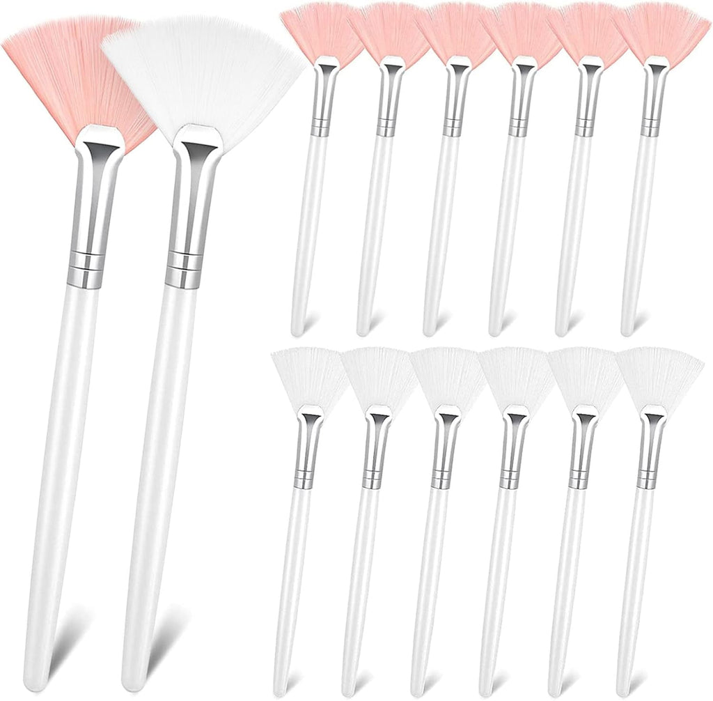 14 Pieces Fan Brushes Applicator, Mask Brushes for Facial Makeup Tools for Face Cosmetic(White, Pink) White, Pink