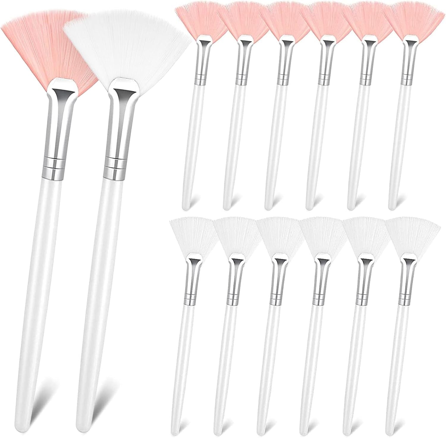 14 Pieces Fan Brushes Applicator, Mask Brushes for Facial Makeup Tools for Face Cosmetic(White, Pink) White, Pink