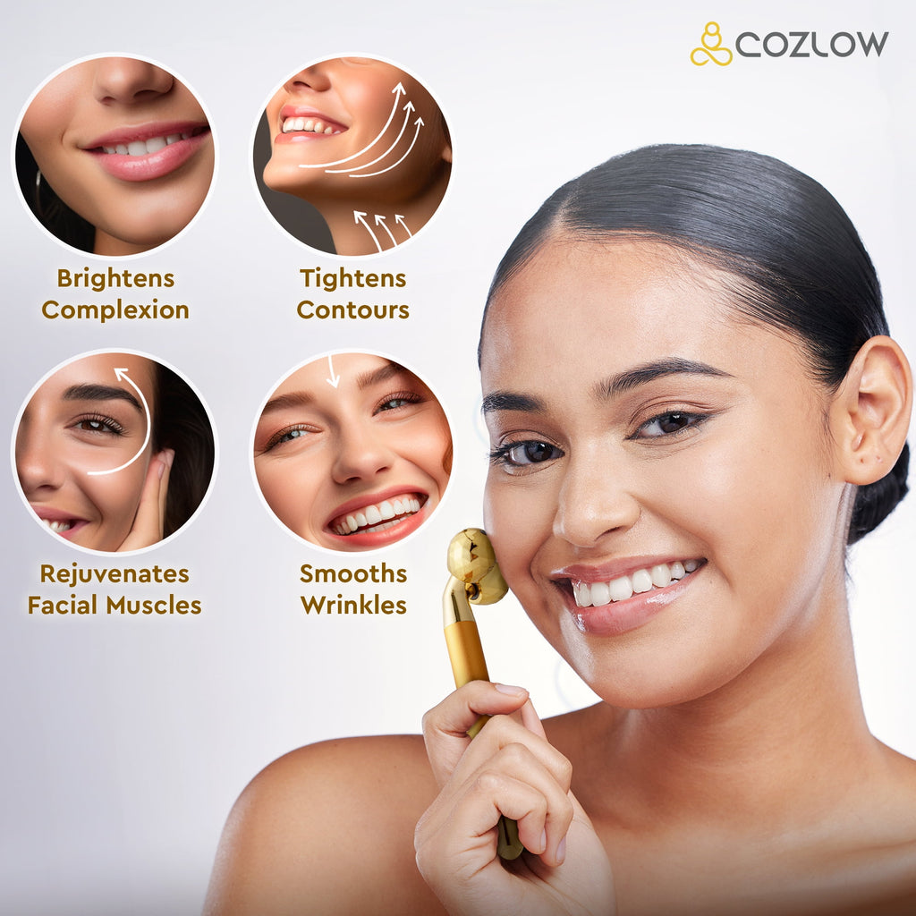 Electric Face Massager Kit for Women, 2-in-1 Vibrating Golden 3D Roller & T-Shape Massager for Facial Skin Care - Image 5