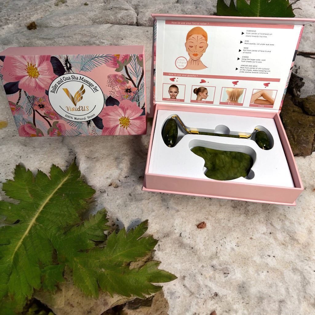 Gua Sha and Jade Roller Set Improve Wrinkles & Reduce Puffiness Gua Sha Face Facial Massage 2 Piece - Image 2