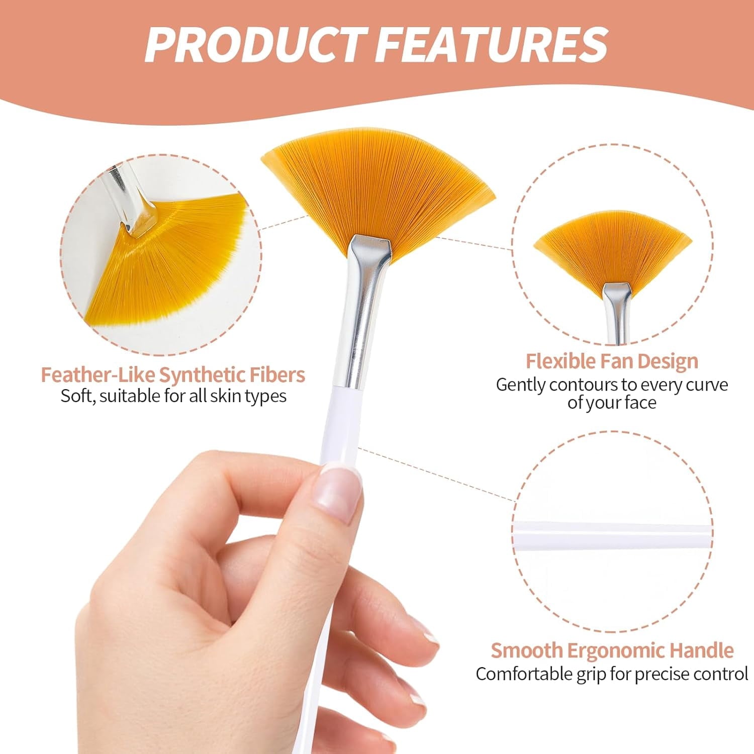 Fan Brush,Facial Brushes Esthetician,Fan Facial Mask Applicator Tools Soft Makeup Brushes Cosmetic Tools, Multipurpos... - Image 3