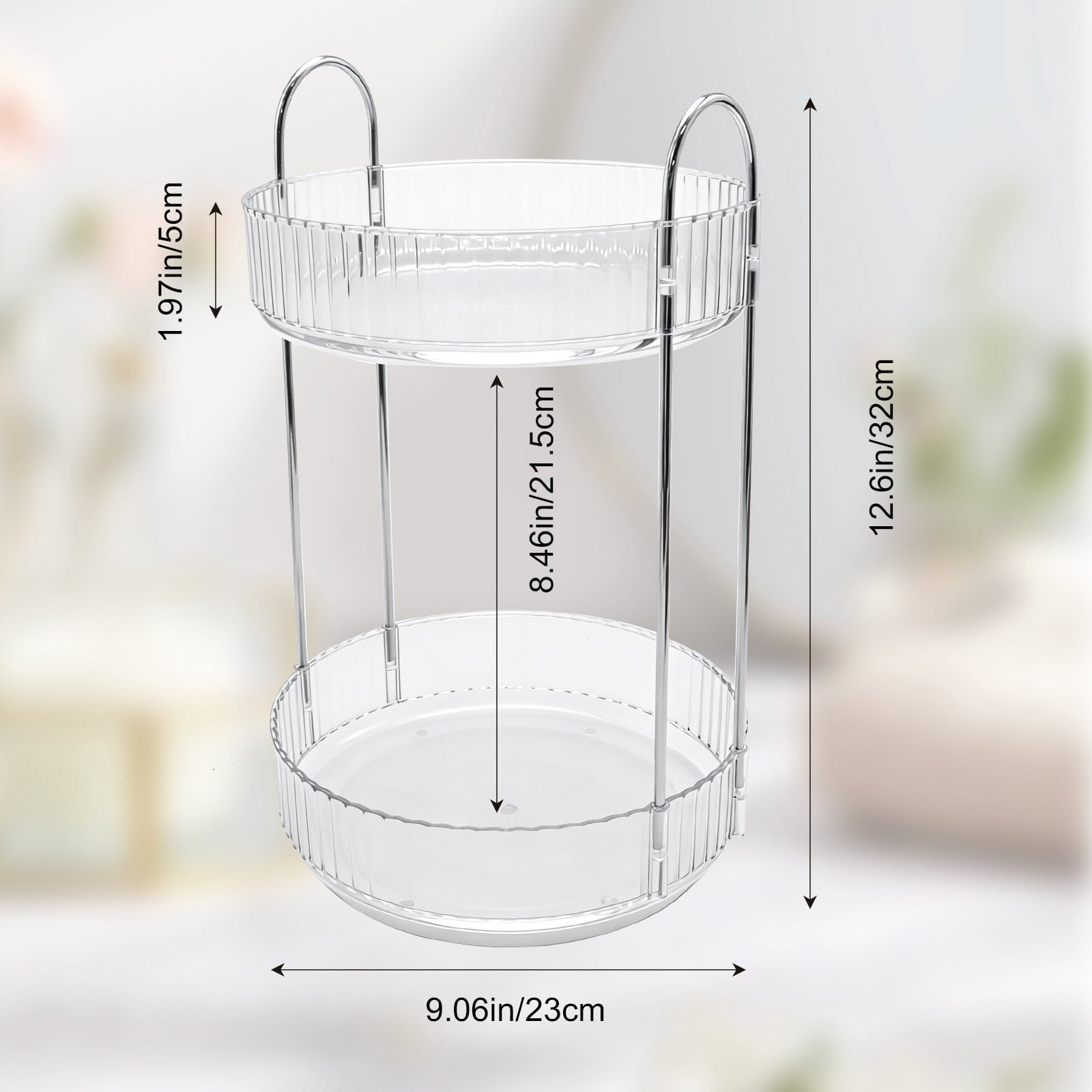 Clear, 360-Degree Rotating Cosmetic Organizer, 2-Tier Countertop Vanity Storage for Skincare & Perfume - Image 3