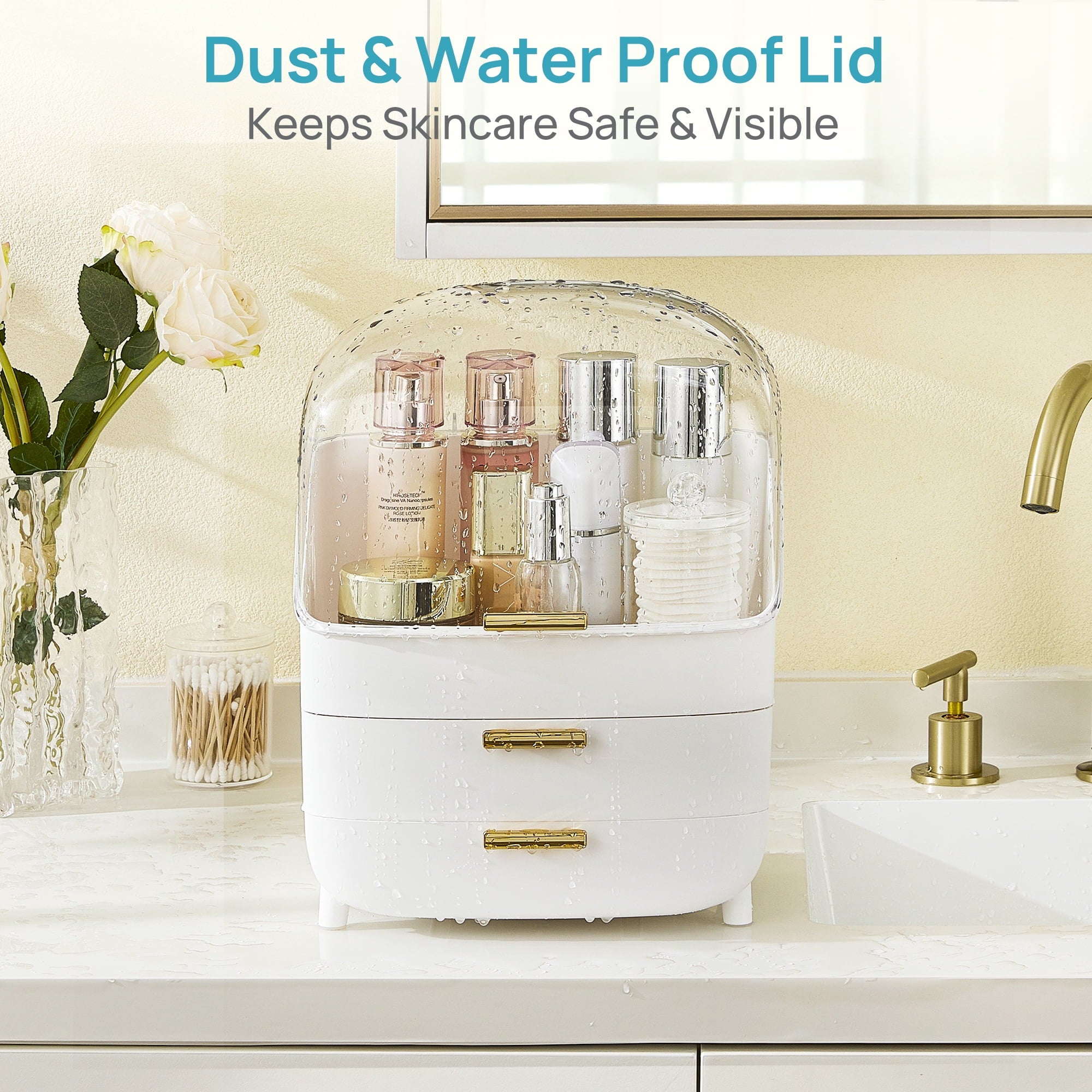 3-Tier Makeup Organizer with Drawers and Lid, Waterproof & Dustproof Skincare Organizers for Vanity and Bathroom Coun... - Image 5