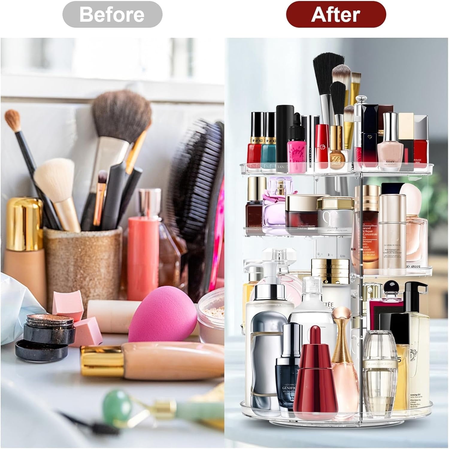 Rotating Makeup Organizer, Cosmetic Display Case with Brush Holder, DIY 8 Adjustable Layers Spinning Skincare Organizer - Image 6