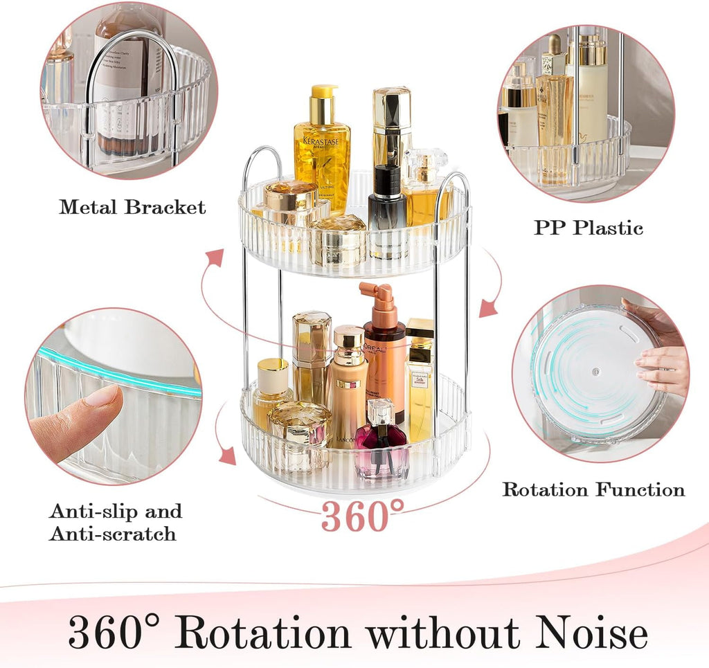 Rotating Makeup Organizer, 360 Spinning Makeup Storage Holder Rack, Dresser Bathroom Organizer Countertop, Large Capa... - Image 2
