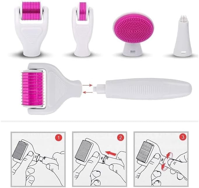 Derma Roller for Face and Body,6 in 1 Titanium Microneedling Roller Kit,Microneedle Roller for Face and Body with 5 Replaceable Heads Effect - Image 6