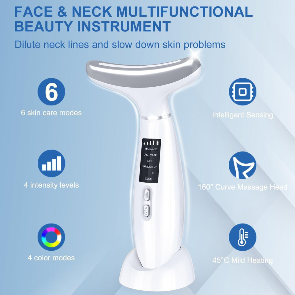 Facial and Neck Beauty Device, Skin Care Face Massager, Multifunctional 6 in 1 Light Therapy Face Sculpting Tool with Vibration, Thermal, Co - Image 3