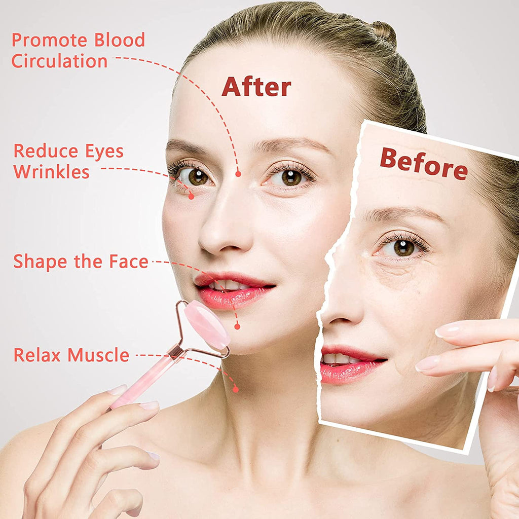 100% Natural Roller For Face Skin Care&Authentic Rose Quartz Gua Sha Facial Massager,Beauty Tools For Anti Aging,Eye Puffiness Treatment,Rem - Image 2