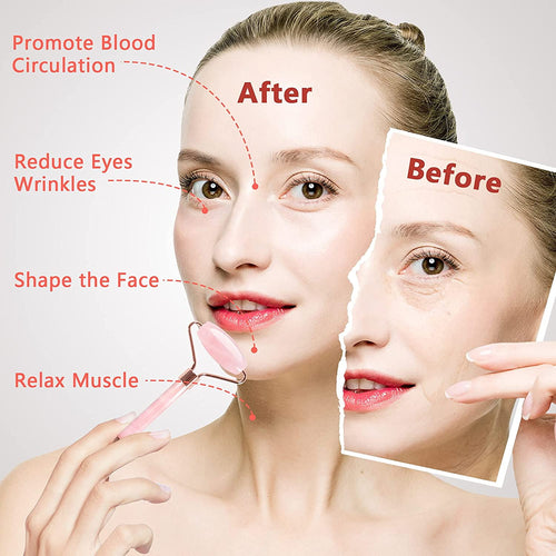 100% Natural Roller For Face Skin Care&Authentic Rose Quartz Gua Sha Facial Massager,Beauty Tools For Anti Aging,Eye Puffiness Treatment,Rem - Image 2