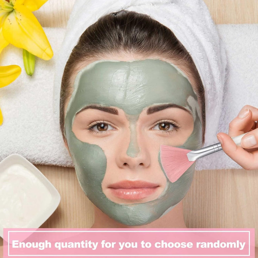 24 Pcs Fan Shaped Face Mask Brushes Set, Soft Pink Facial Applicator Brushes for Even Mask Application, Synthetic Ski... - Image 6