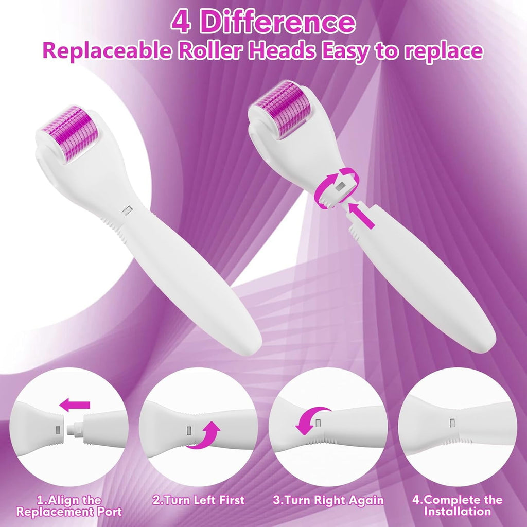 Derma Roller for Face and Body,6 in 1 Microneedle Rollers Kit,1200 Needles 0.3mm with 5 Replaceable Heads - Image 5